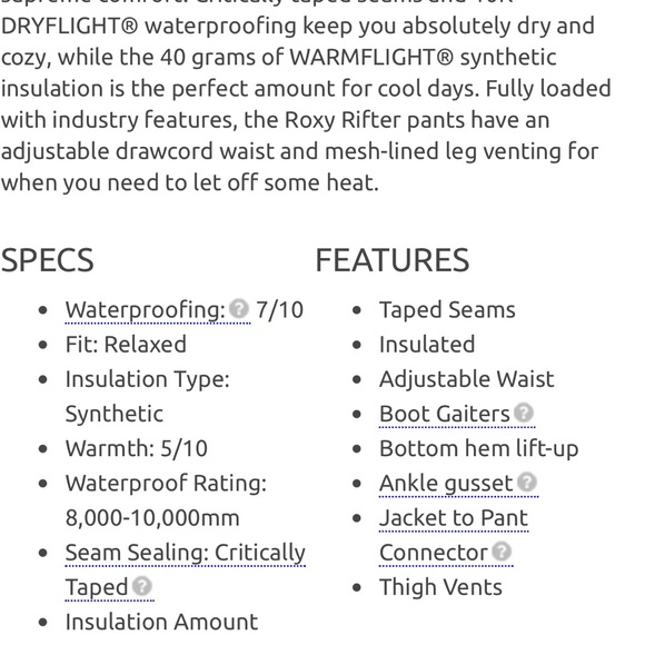 ROXY RIFTER SNOWBOARD PANTS SIZE M New Condition - Picture 8 of 8